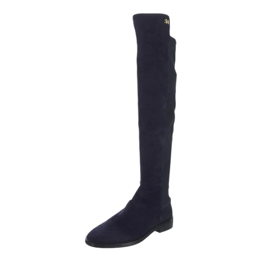 Stuart Weitzman 5050 Navy Blue Suede Over The Knee Boots Low‎ Heel Women 5.5